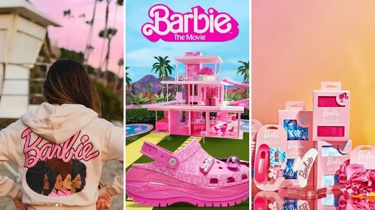 Barbie Movie merchandise featuring hoodie, Crocs, and makeup.